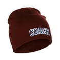 thumbnail image 2 of I&W Sports Team Coach Arch Letters Winter Knit Cuffless Beanie 3D Raised Layers, Burgundy Beanie White Navy, 2 of 2