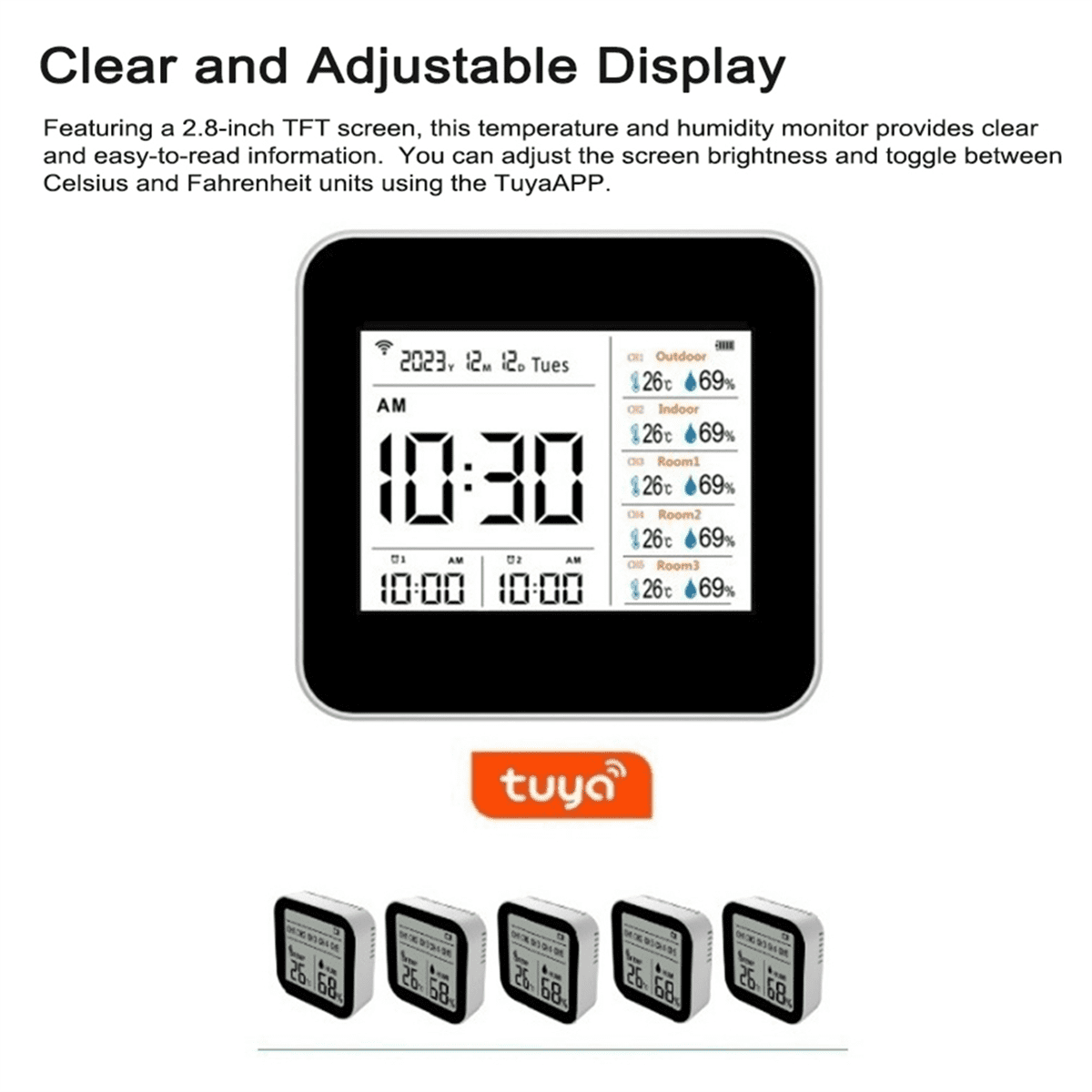 13 in 1 Tuya WIFI Intelligent Thermometer Hygrometer Indoor Accurate Temperature Humidity Gauge Monitor