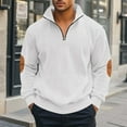 thumbnail image 2 of UVEASISHA Corduroy Sweatshirts for Men 1/4 Zip Up Pullover Tops Color Block Vintage Stand Collar Sweatshirt Elbow Patched Long Sleeve Workout Shirts White XL, 2 of 10