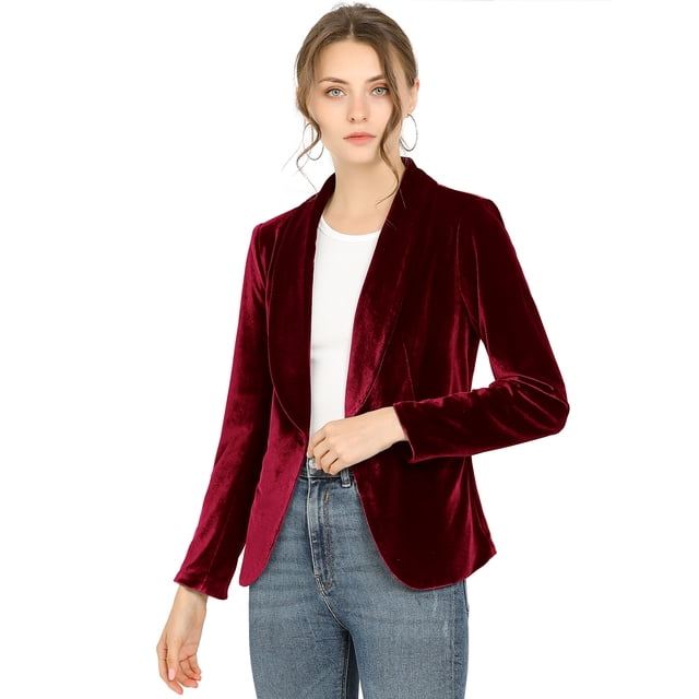 Abrigo De Oficina Para Mujer Chaqueta De Terciopelo Con Botones Y Cuello Chal Sólido Vino rojo S