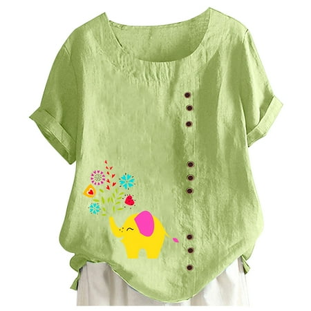 

Pajama Tops for plus Size Women Women s Printed Round Neck Raglan Sleeve Hem Slit Loose Short Sleeve Button Decoration Shirt Lavender Tunic for Women