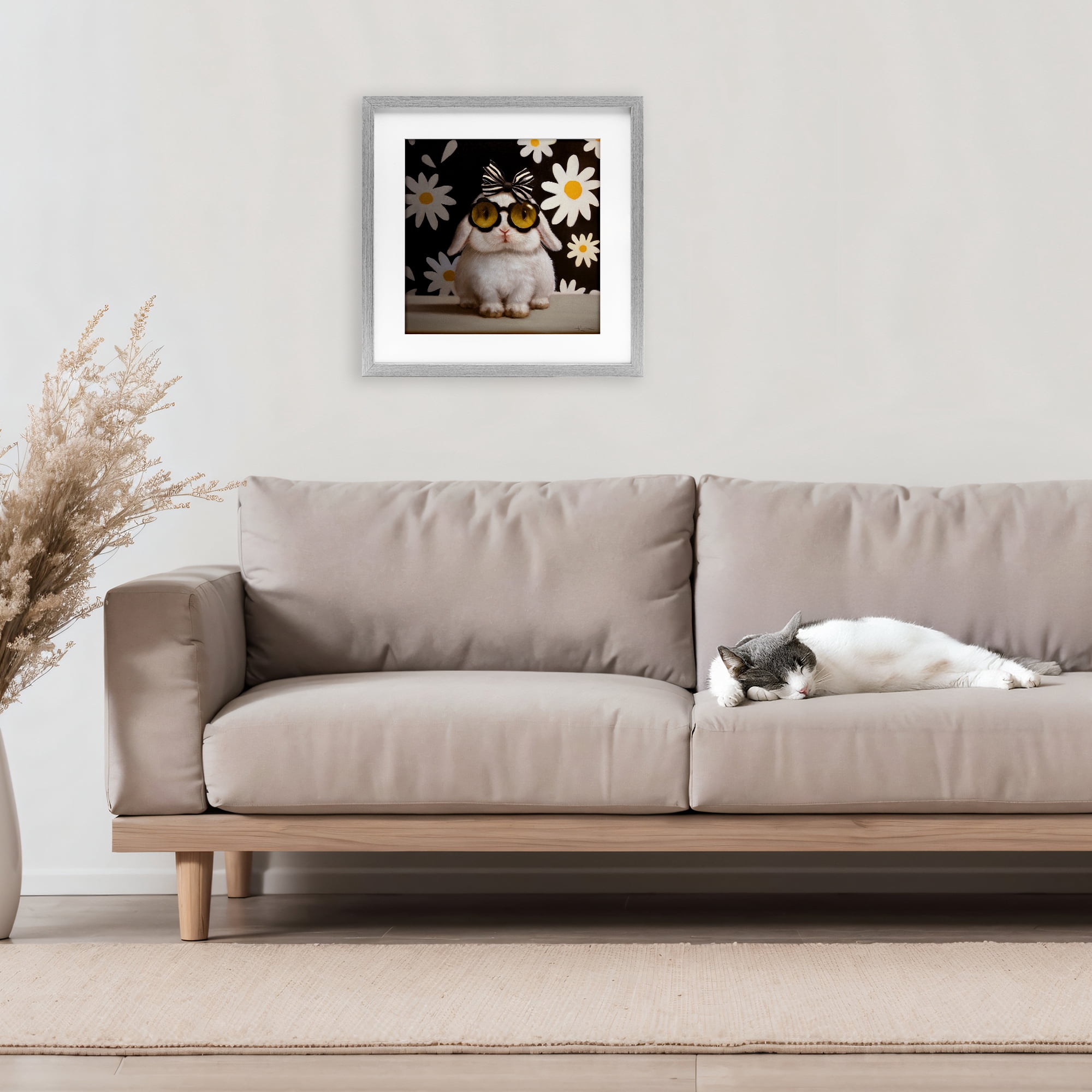 Stupell Industries Boopsie Daisy Bunny Gray Framed Print Under Glass, design by Lucia Heffernan