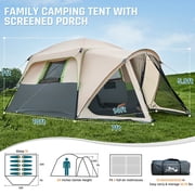 10 Person Family Cabin Tent with Screen Porch Camping Tent for Outdoor Camping Backyard Beige