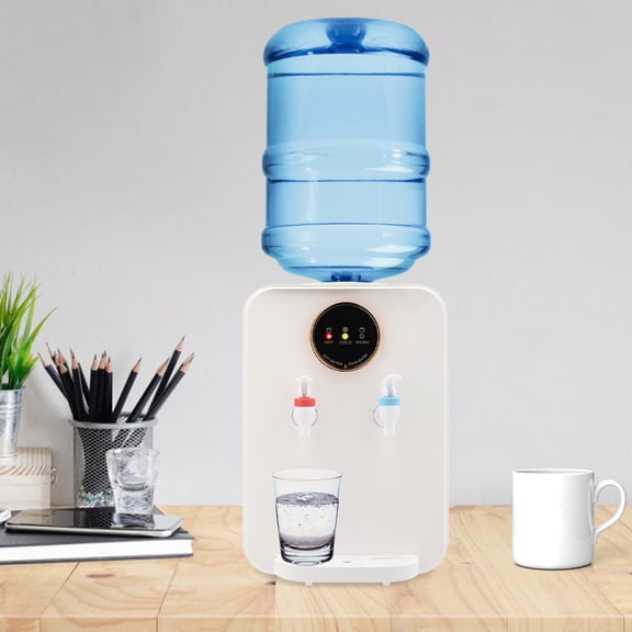 Desk Water Dispenser Countertop Bottleless Water Dispenser, Top Loading Water Cooler Dispenser for 1.19 to 4.99 Gallons, Hot/Cold Water Dispenser 3 Temperature Settings for Home Office School, White