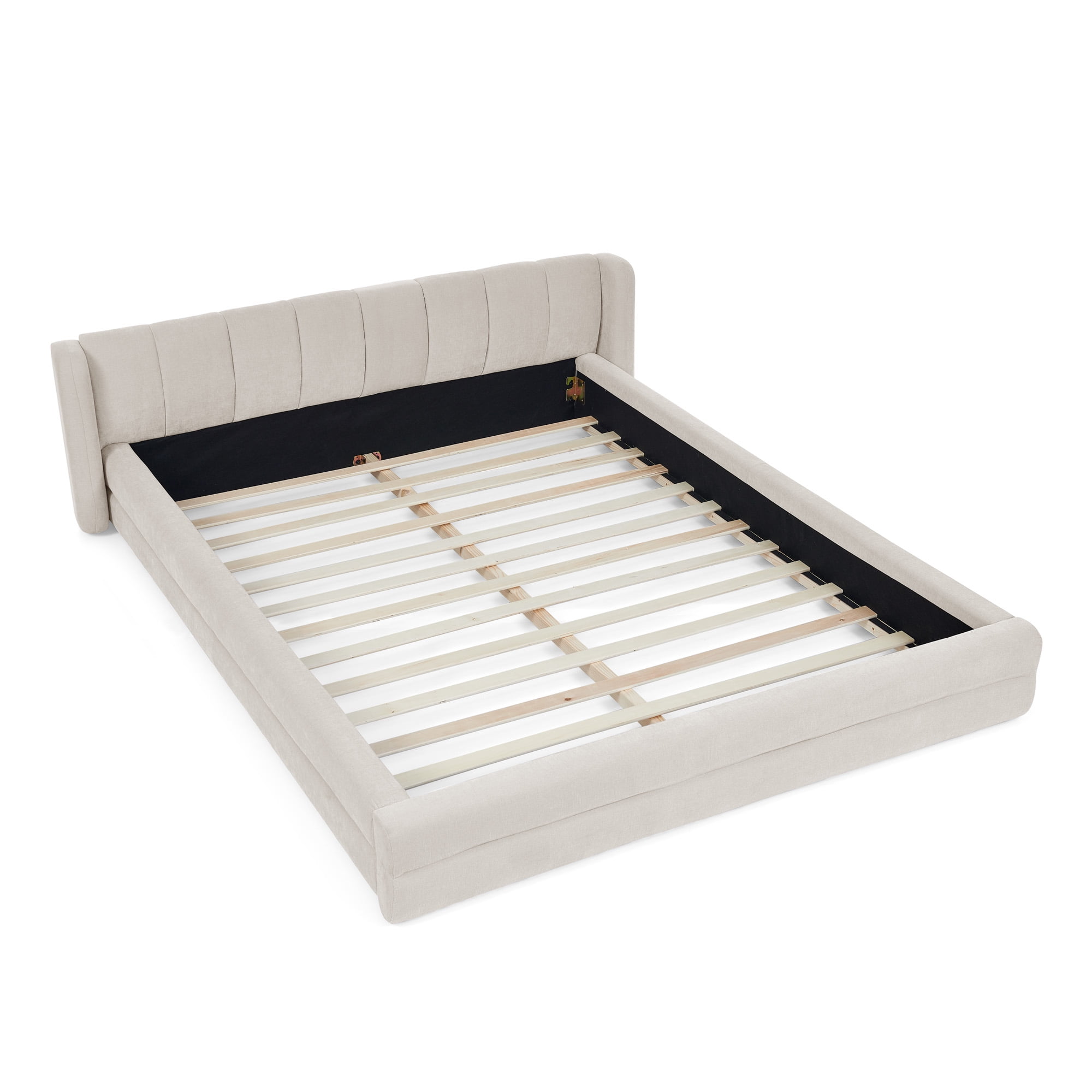 Queen Size Upholstered Bed Frame Modern Platform with Thick Chenille Fabric Headboard No Box Spring Needed for Bedroom, Beige