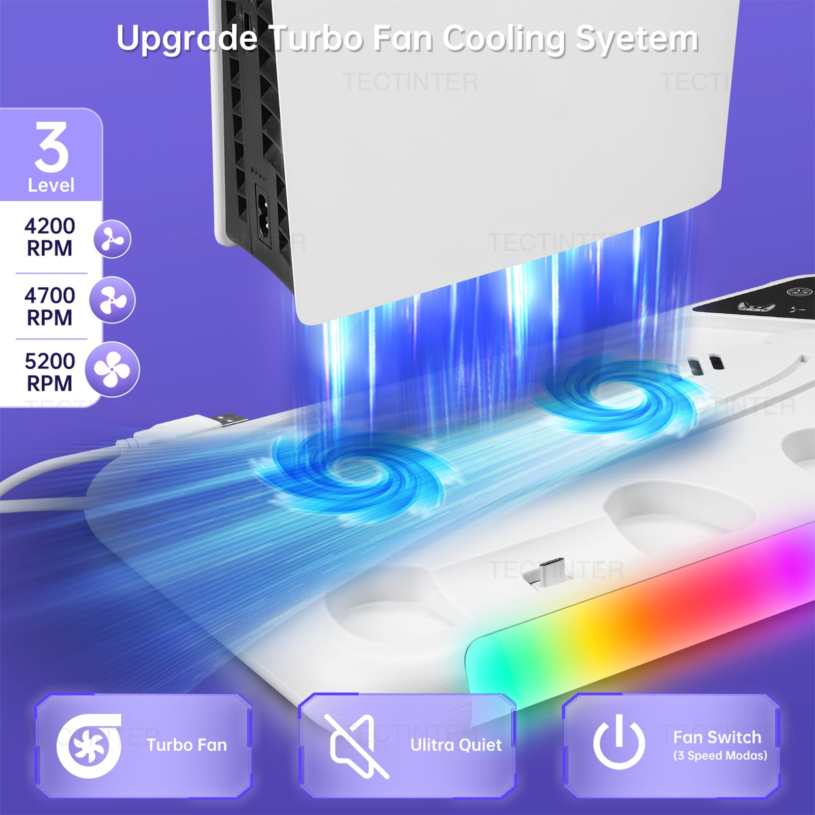 Cooling Station Stand Compatible with PS5/PS5 Slim Console Disc/Digital with Cooling Station and Controller Charging Station Dust Cover