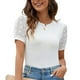 thumbnail image 1 of Camisa informal para mujer, mangas abullonadas, lunares, ajustada, cuello redondo, blusa de moda de Color sólido, 1 of 6