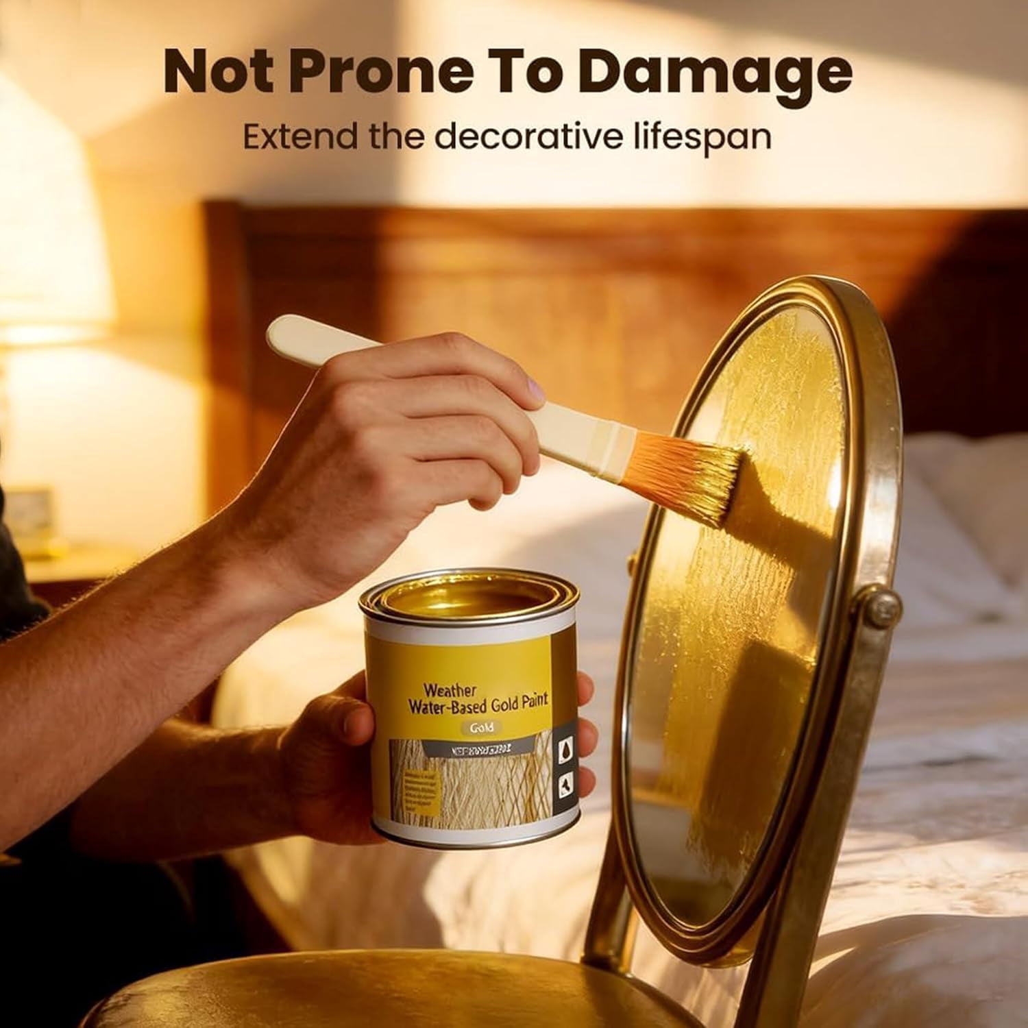 Water-Based Weather-Resistant Gold Paint, Metallic Gold Leaf Acrylic Paint for Wood, Metal, Canvas & Crafts, Waterproof Outdoor Paint for Furniture, Art, Gilding & DIY Projects (3pc)