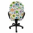 thumbnail image 3 of Flower Office Chair Slipcover, Pointy Petals and Circular Shapes Flower Elements Pattern on Plain Backdrop, Protective Stretch Decorative Fabric Cover, Standard Size, White Multicolor, by Ambesonne, 3 of 5