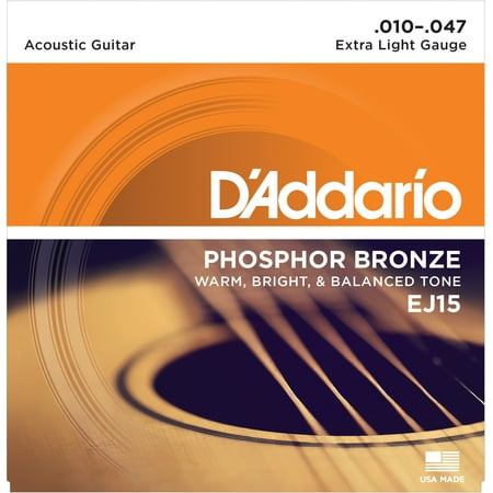 D'Addario EJ15 Phosphor Bronze Acoustic Guitar Strings, Extra Light, (Best Extra Light Acoustic Guitar Strings)