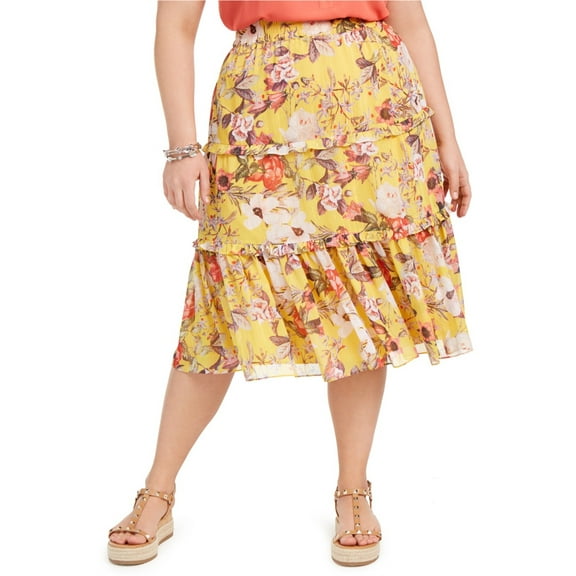 I.N.C Womens Tiered Maxi Skirt, Yellow, Plus Size, 1X