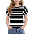 thumbnail image 3 of Mitankcoo Striped Shirts for Girls Puff Sleeve Crew Neck Tops Blouse for Daily Casual & School 4-15Y, 3 of 8
