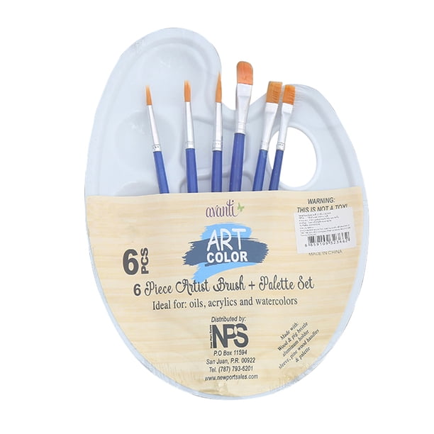 Juego de 6 pinceles de pintura y 1 bandeja de paleta para niños adultos, acuarela, óleo, acrílico, g Tomshoo Paleta