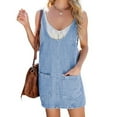 thumbnail image 1 of Robe en Denim Décontractée Sans Manches pour Femme, Col Rond, Vintage, Ample, Robe Salopette en Jean avec Poches, Bleu Pâle, L, 1 of 6