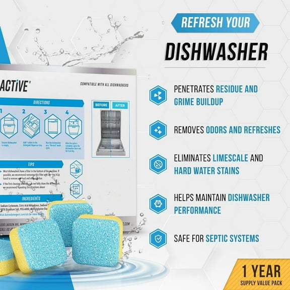 Washing Machine Dishwasher & Disposal Cleaning Tablets - Appliance Refresh Bundle Includes 12 Month Supply Cleaner Deodorizer, Washer Descaler, Disposer Freshener Deep