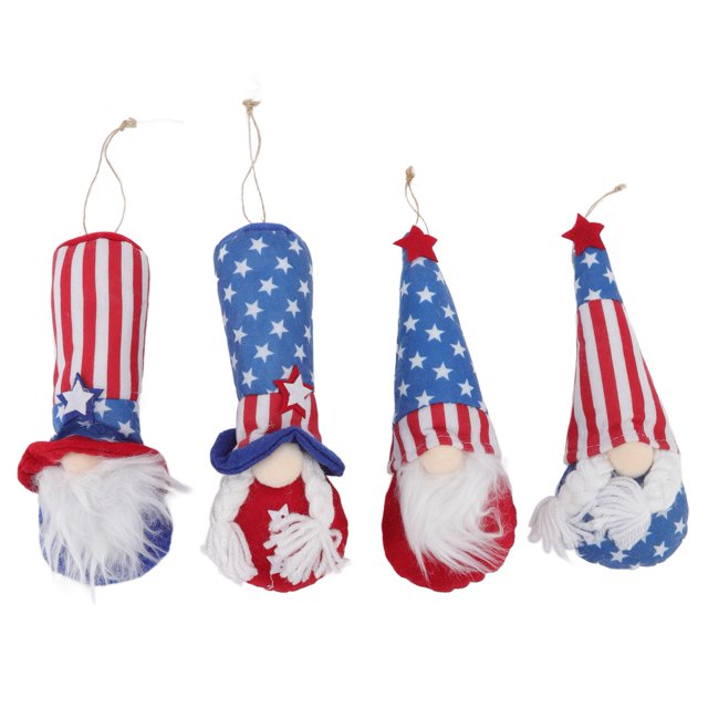 4 piezas de muñecos de peluche gnomos patrióticos del 4 de julio, gnomos de peluche con patrón de estrellas y rayas estadounidenses para el Día de la Independencia