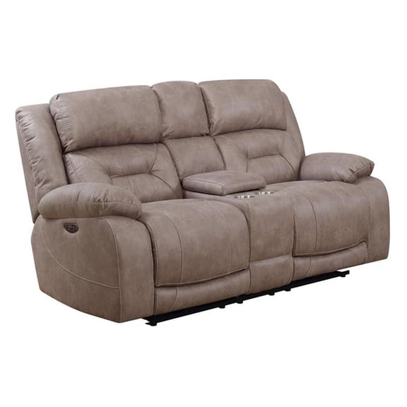 Pemberly Row Modern Desert Sand Power Recliner Console Loveseat