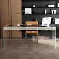thumbnail image 3 of gaoyangjiaju Clear Tempered Glass Writing Desk – Minimalist Modern Computer Table with Metal Joints for Home Office or Study, 3 of 6