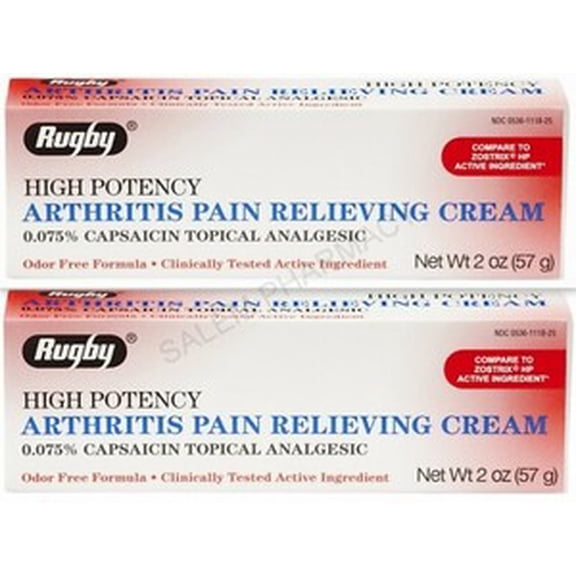 Rugby Capsaicin Cream 0.075% HIGH POTENCY Pain Relief 57gm ( 2 pack )