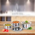 thumbnail image 2 of Sumeet Juego de 3 utensilios de cocina de inducción y gas de fondo plano de acero inoxidable de tamaño pequeño, apto para tope / patila / cocina con tapas (370 ml, 550 ml, 800 ml) SUMEET MEET-FBA-22TP7-9-3PC, 2 of 2