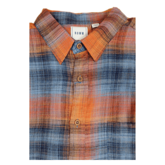 ROWM Men's Short Sleeve Plaid Shirt Cotton Orange size L