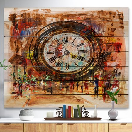 DESIGN ART Designart 'People and Time Acrylic Painting' Abstract Print on Natural Pine Wood - (Best Abstract Paintings Of All Time)