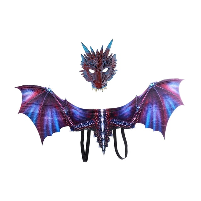 Disfraz de dragón para adultos, juego de rol, alas de dinosaurio y máscara para carnaval y mascarada. Púrpura