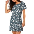 thumbnail image 2 of Vsdgher Blue Flower Pattern Womens Short Sleeve Sleepshirt Scoopneck Cute Nightdress Ruffle Comfy Nightgown, 2 of 6