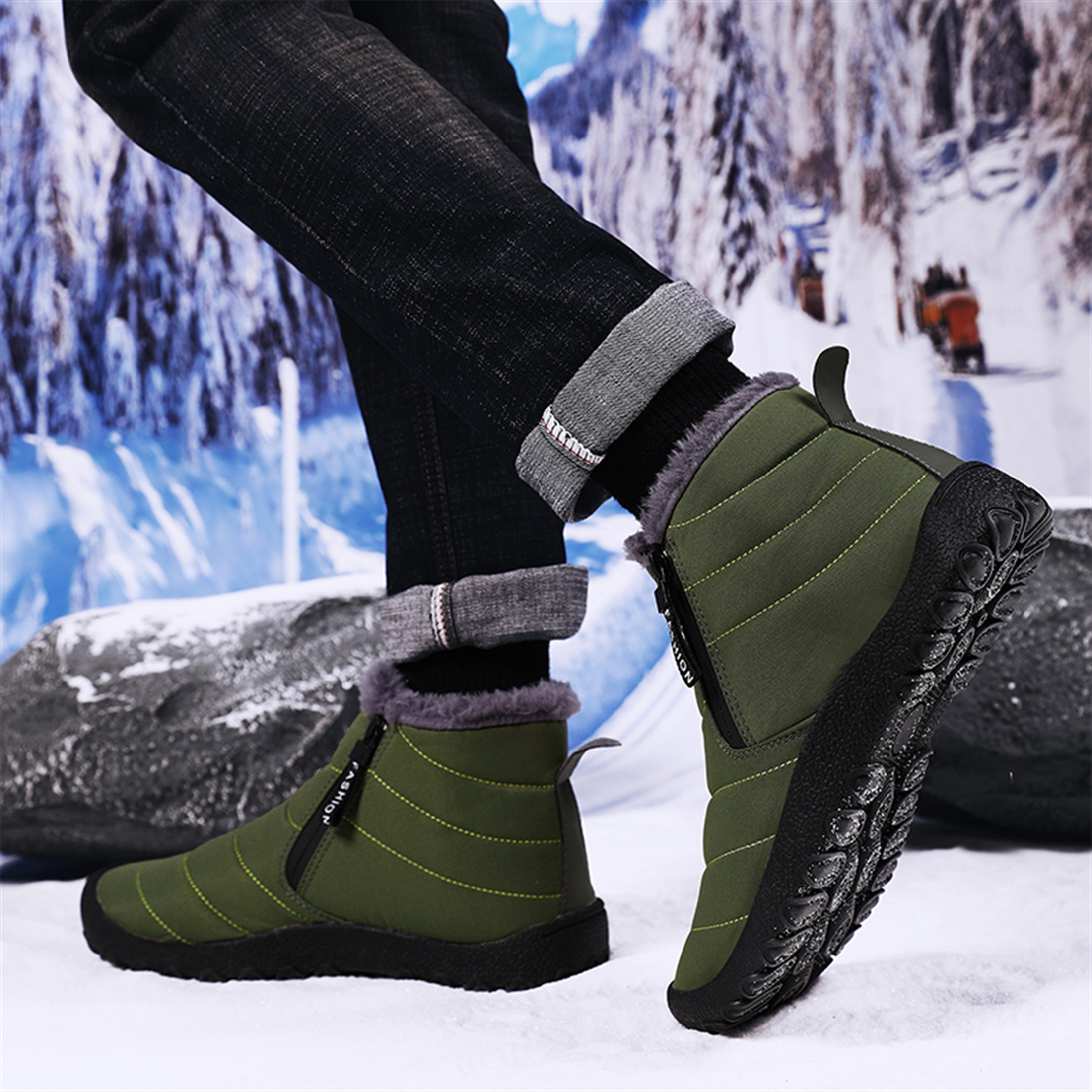 LASUDRAA Mens Barefoot Winter Boots Water-Resistant Slip-Resistant Hiking Snow Shoes Lightweight Warm Ankle-High Boots, Wide Toe Box,Trails & Everyday Wear