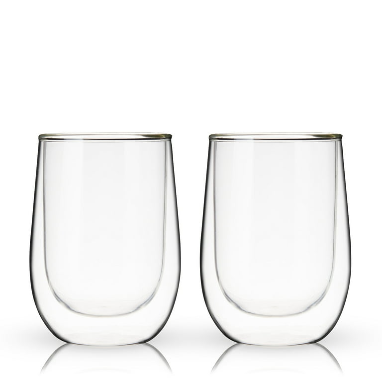 True Insulated Wine Glasses - Double Walled Stemless Wine Glass Set -  Dishwasher Safe Borosilicate Glass 10oz Set of 2