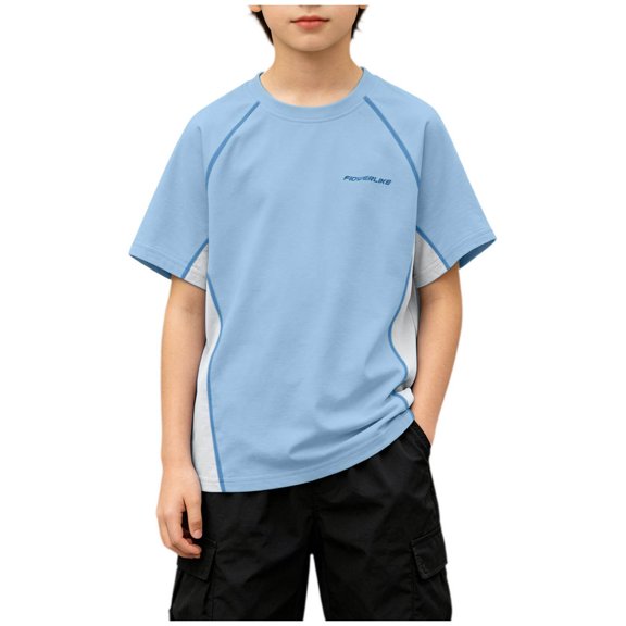 Muscularfit Active Fit T Shirts for Boys Quick-Dry Swim Shirt Raglan Boys Athletic Shirts Tshirt Pull-On Graphic Tees Short Sleeve Blue Crew Neck First Grade Shirt,9-10 Years