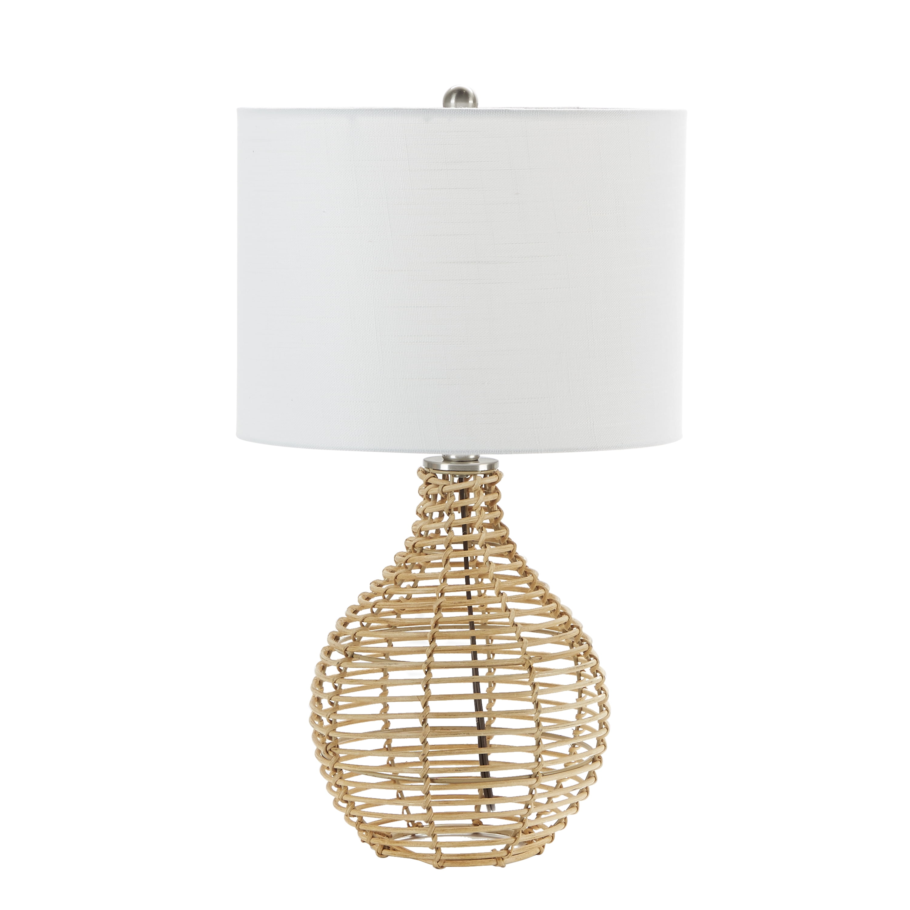 Rattan Jug Style Table Lamp with White Drum Shade