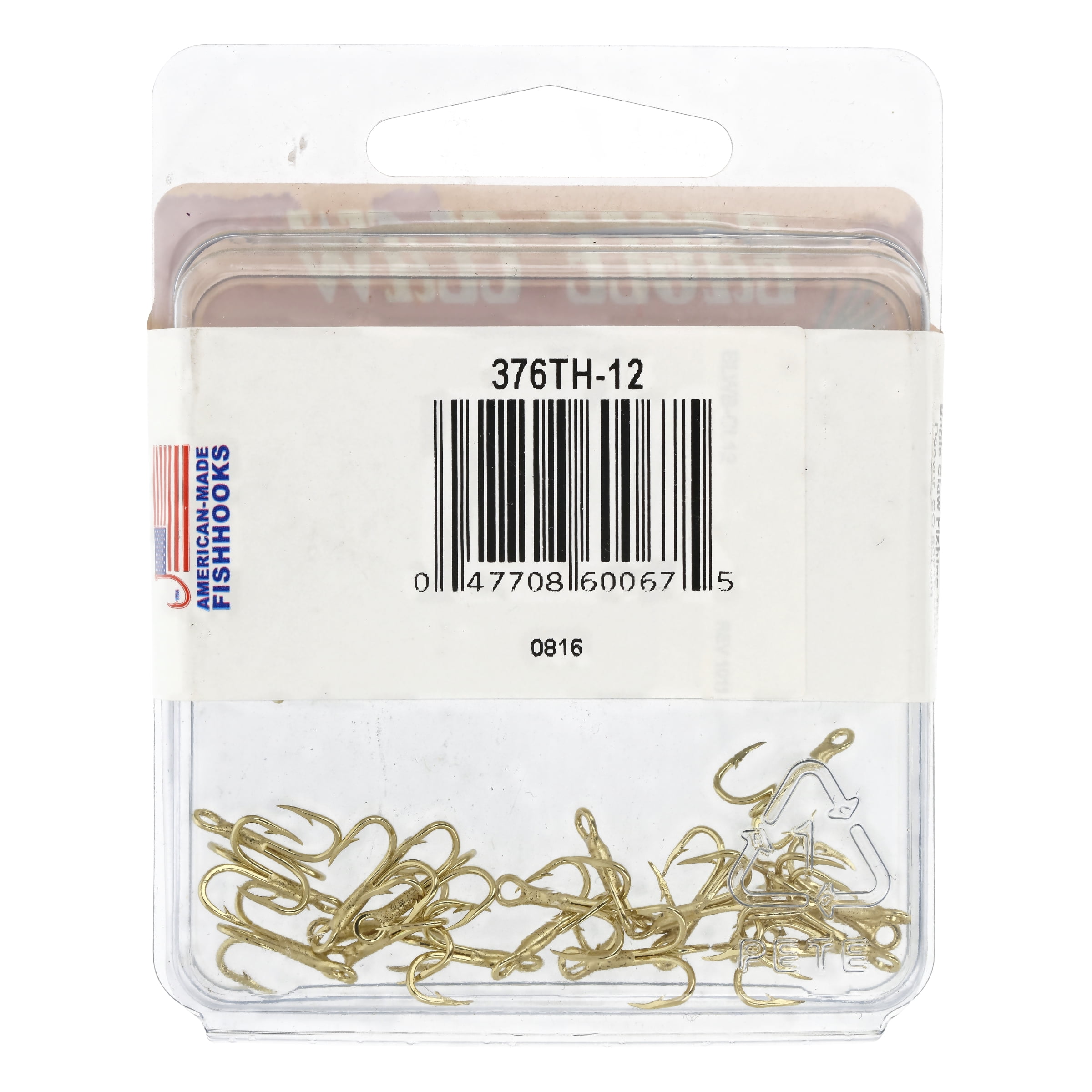 Eagle Claw 376A-12 2X Treble Hook, Gold, Size 12, 5 Pack