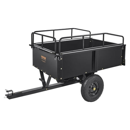 FITHOOD Heavy Duty ATV Trailer Steel Dump Cart, 750-Pound 15 Cubic Feet, Garden Utility Trailer with Removable Sides for Riding Lawn Mower Tractor