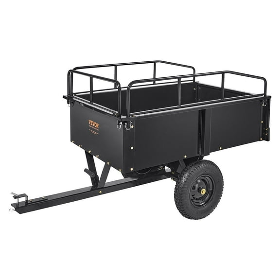 FITHOOD Heavy Duty ATV Trailer Steel Dump Cart, 750-Pound 15 Cubic Feet, Garden Utility Trailer with Removable Sides for Riding Lawn Mower Tractor