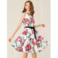 thumbnail image 4 of Allegra K Vestido Sin Mangas Floral Vintage Ojo De Cerradura Y Cinturón Para Mujer Blanco XL Unique Bargains ajustado, 4 of 6