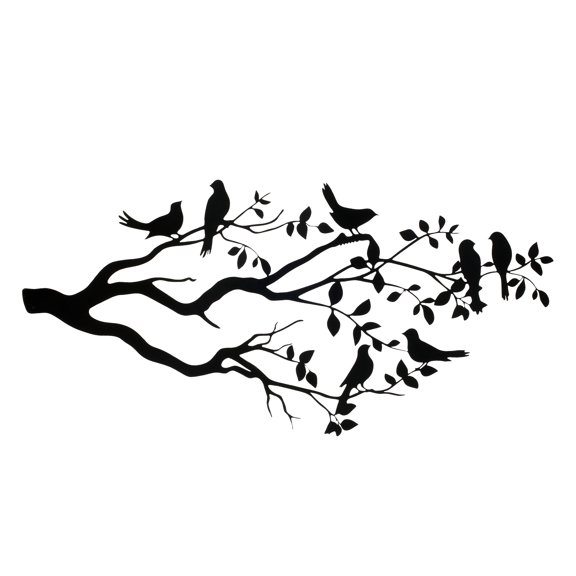 Metal Birds Wall Art 15.75x7.8in Metal Vivid Birds on Branch Silhouette Wall Decor Black Leaves with Bird Outdoor Metal Hanging Wall Sculpture for Home Balcony Garden(Large)