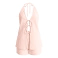 thumbnail image 6 of Summer Shorts Set for Women Linen Halter Neck Sleeveless Fitted Crop Top and High Waist Ties Shorts Outfit Pink S, 6 of 6