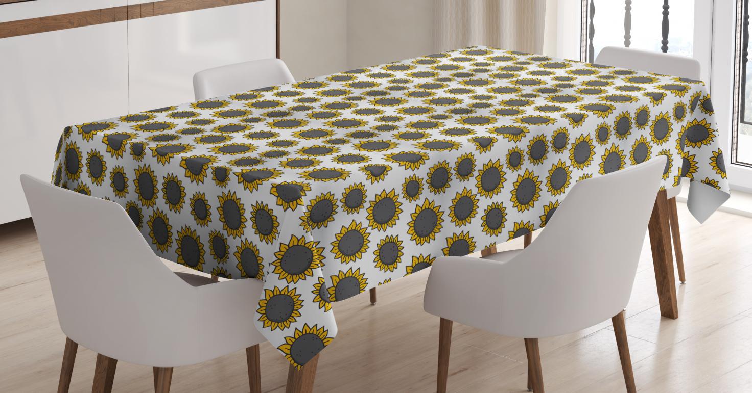 Sunflower Tablecloth, Hand Drawn Style Flower Pattern Simple Nature Inspired, Rectangular Table