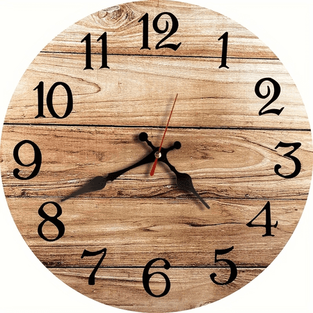 VOCOO 10'' Wood Grain Round Vintage Wall Clock, Silent Non-Ticking Rustic Farmhouse Clock for Kitchen, Home, Office and Bedroom