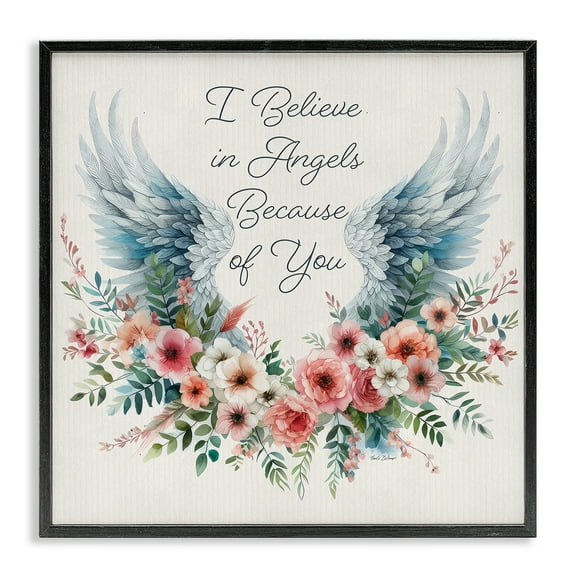 Stupell Industries Floral Believe In Angels Plants & Flowers Painting Black Framed Art Print Wall Art, 12 x 12