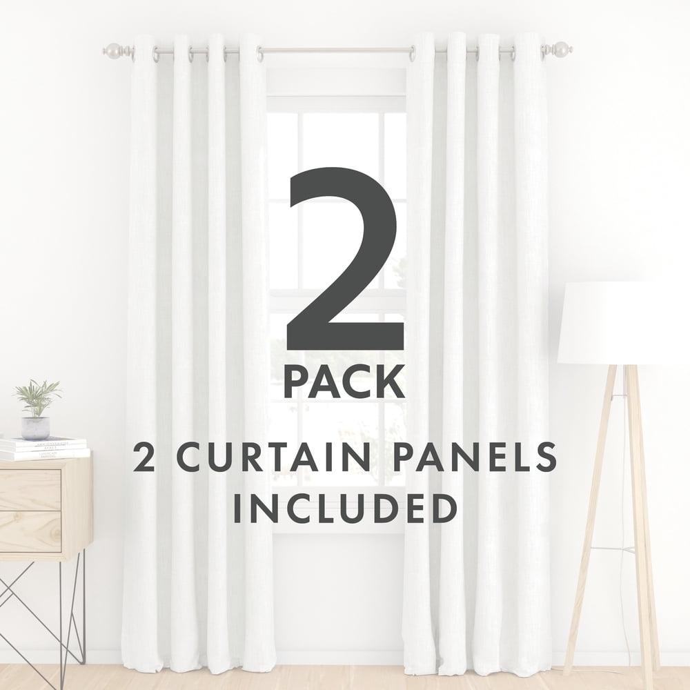 Noble Linens White Linen Blend Energy Saving Grommet Curtain Panel, 50" x 84" 2 Panels