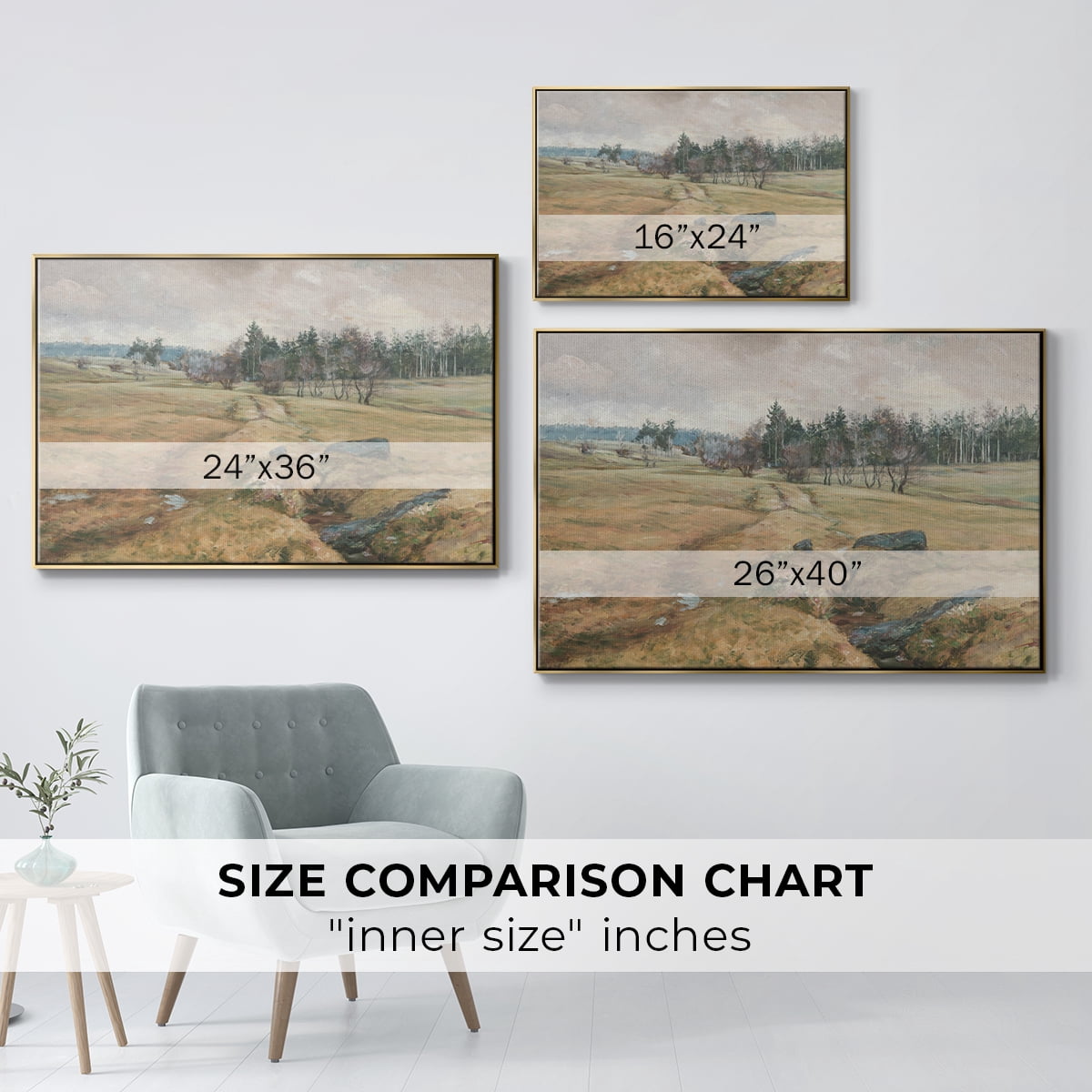 Vintage Landscape-CCCLXIV By Wexford Home Framed in Gold Wood Gallery Wrapped Canvas 25 in. x 37 in.