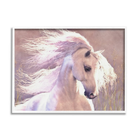 Stupell Industries White Horse in Nature Animals & Insects Painting White Framed Art Print Wall Art, 30 x 24