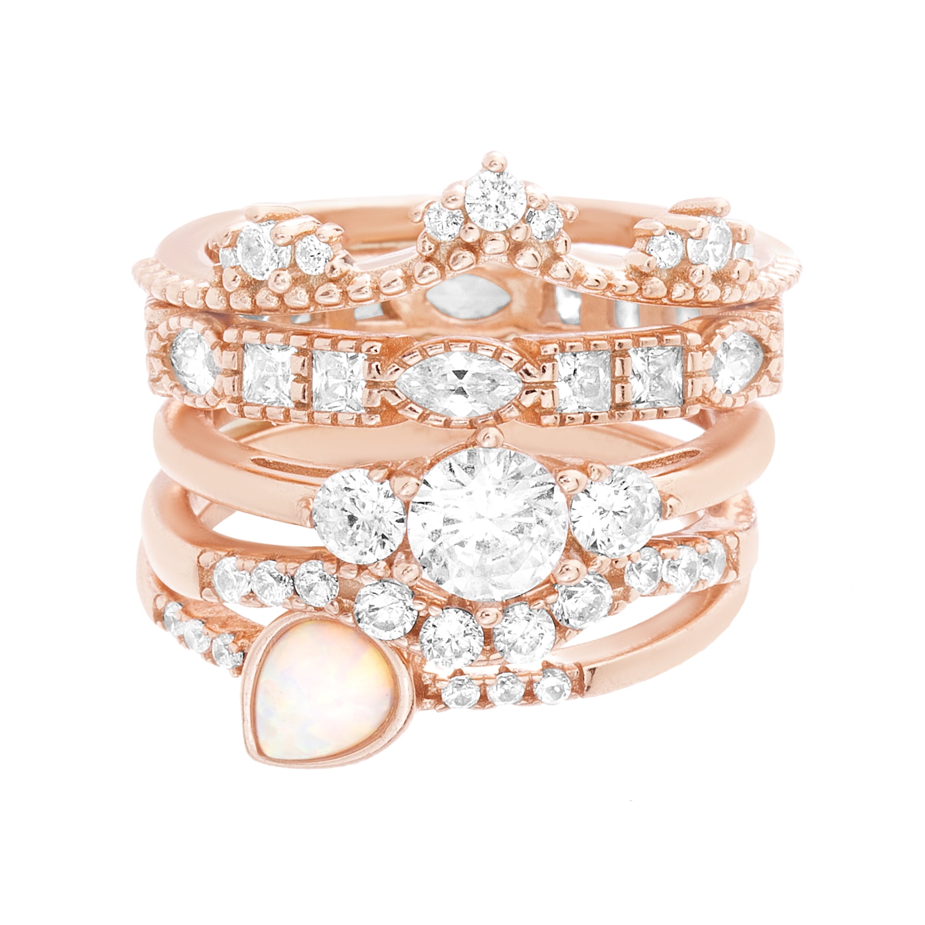 Wish List Cubic Zirconia & Lab Created White Opal 5 Piece Stackable