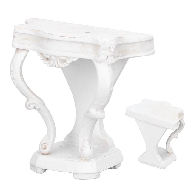 Buffet de Maison de Poupée, Table d'Appoint Style Rococo Blanc Haute Simulation pour Salon de Maison de Poupée pour Enfants