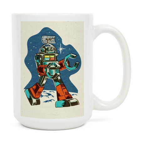 

15 fl oz Ceramic Mug Robot Offset Halftone Dishwasher & Microwave Safe