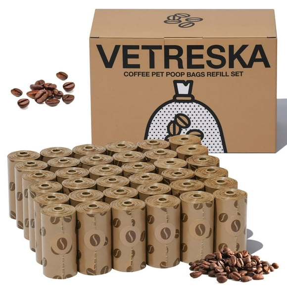 VETRESKA Dog Poop Bags, 540 Count Coffee Scented Waste Bags, Leak Proof, Extra Thick, Large Dog Pet Bags for Dogs and Cats -(36 Rolls)