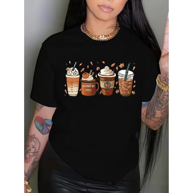 Women's Vintage-Inspired Geometric Print T-Shirt - Casual Crew Neck, Short Sleeve, Polyester Blend, Machine Washable - Perfect for Summer