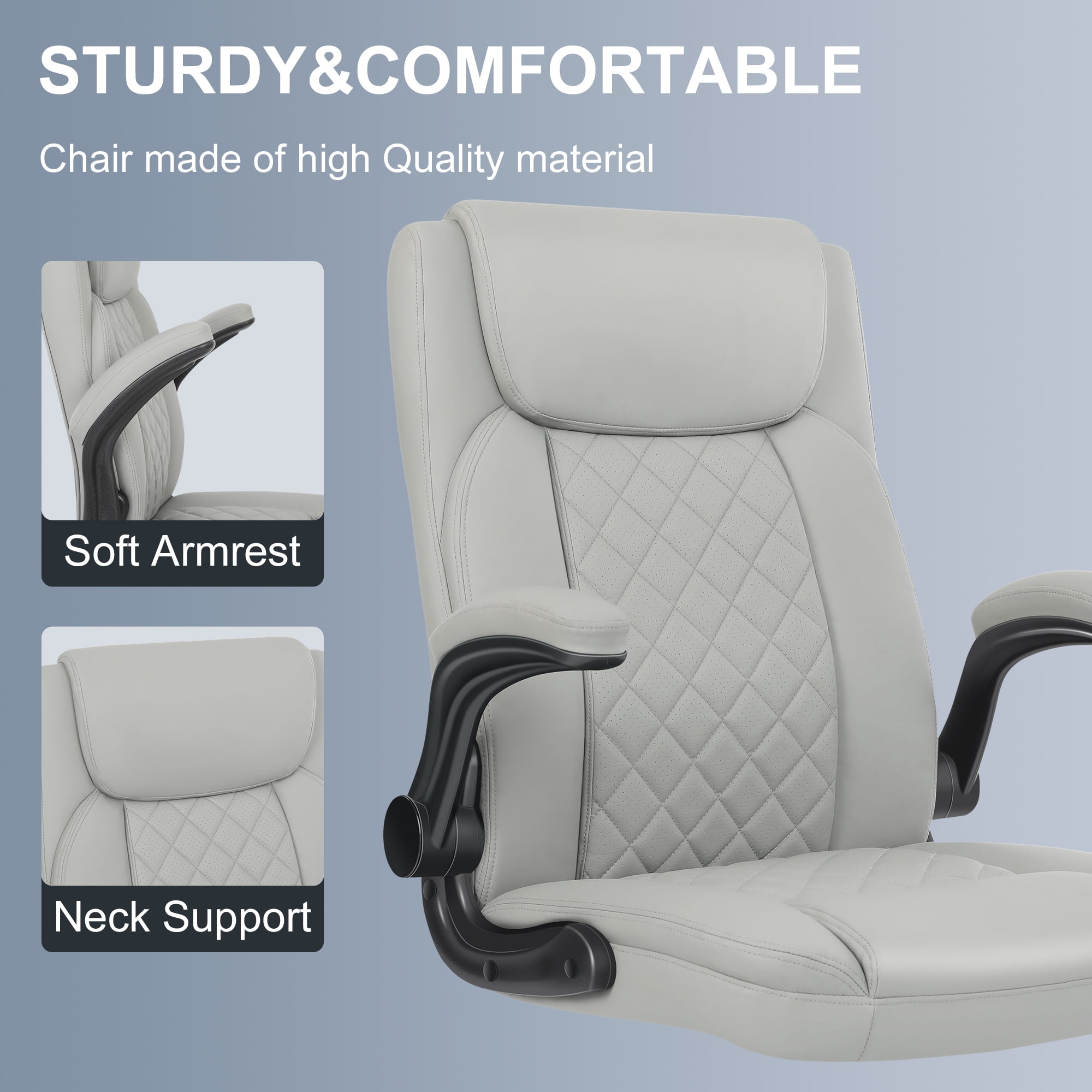 Misolant Drafting Chair, Tall Office Chair for Standing Desk, Standing Desk Chair with Adjustable Height and Flip-up Arm, Leather Drafting Chair, High Office Chair for Counter Height Desk